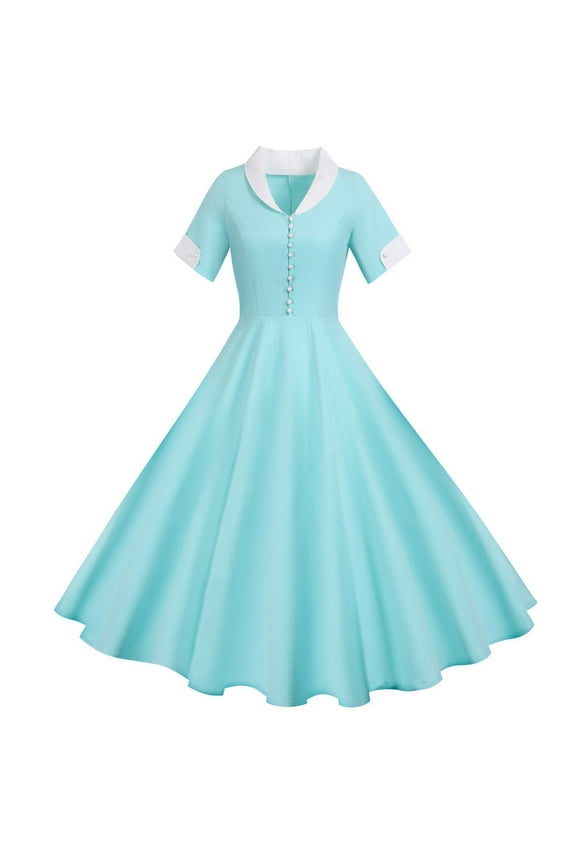 Dresses For Women Plus Size Women's 1950S Retro Dress Short Sleeve Vintage Swing Dress