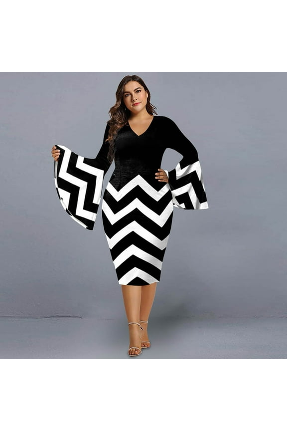 Dresses For Women Plus Size Women's Large Patchwork Dress Hip Wrap Skirt Long Sleeve Casual Swing Dress Longuette Dress