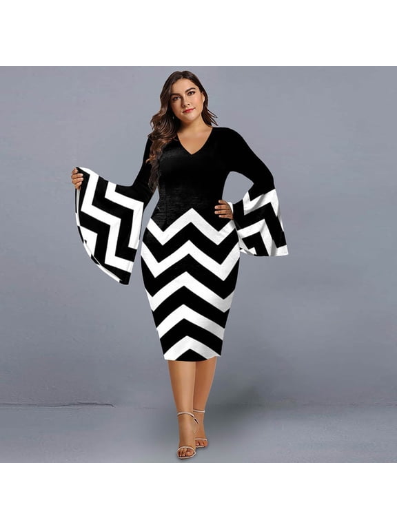 Dresses For Women Plus Size Women's Large Patchwork Dress Hip Wrap Skirt Long Sleeve Casual Swing Dress Longuette Dress