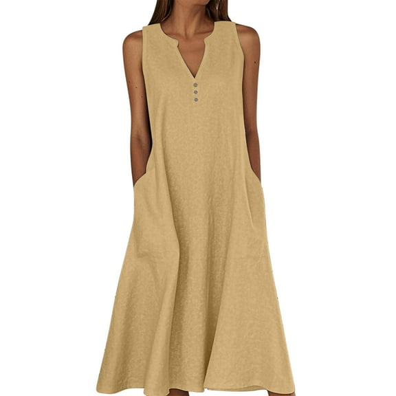 Dresses For Women Sevevn Women's Summer Casual Dress Gradual Sleeveless Neck V-Neck Long Dress