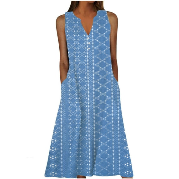 Dresses For Women Sevevn Women's Summer Casual Dress Gradual Sleeveless Neck V-Neck Long Dress