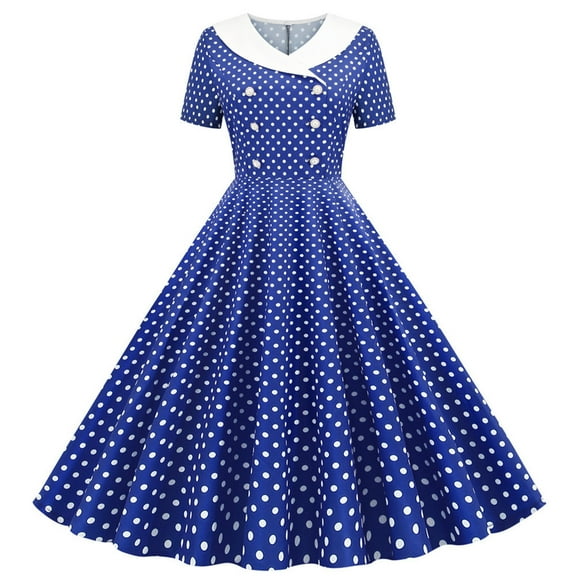 Dresses For Women Sevevn Women's Vintage A-Line Flare Dress Short Sleeve Polka Dot Print with Bow Knot for Prom And Party