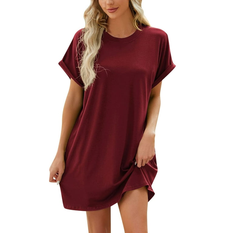 Dresses For Women Short Sleeve Round Neck Relaxed Fit Soft Mini Dress Solid Colour Cute Simple Stylish Dresses Womens Summer Skirts Walmart