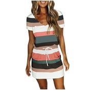 Dresses For Women Women's Fashion Casual V-Neck Short Sleeve Strap Open Back Sexy Print Dress