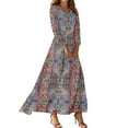 thumbnail image 1 of Dresses For Womens Vintage Flower Tunic Waisted Midi Dress Summer Casual 3/4 Sleeve Dress High Waist A Line Flowy Printed Long Dresses, 1 of 2