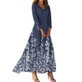 thumbnail image 1 of Dresses For Womens Vintage Flower Tunic Waisted Midi Dress Summer Casual 3/4 Sleeve Dress High Waist A Line Flowy Printed Long Dresses, 1 of 2