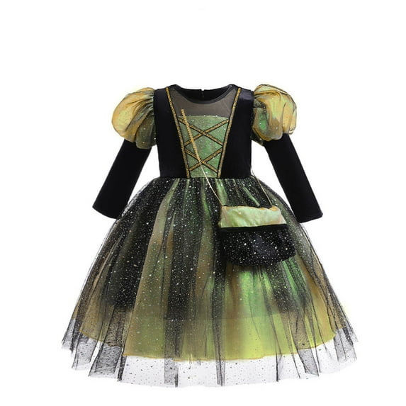 Dresses for Girls 8-10 Long Sleeve Round-Neck Dress Toddler Kids Halloween Girls Fashion Cute Cosplay Party Clothing Princess Dress Candy Bags Set Green 5-6 years