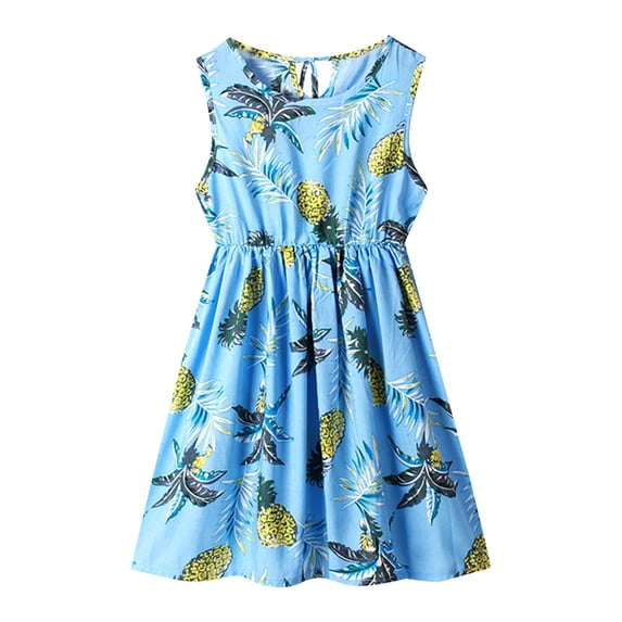 Dresses For Girls Casual Size 4 Years-5 Years Summer Dress Fruit And Floral Print Sleeveless Casual A Line Dresses Beach Sundress 3 To 9 Years Graphic Dress