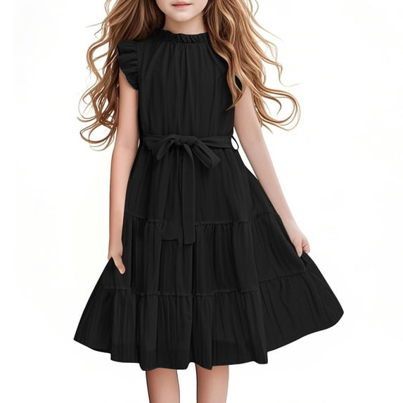 Dresses for Girls Summer Fall Ruffle Short Sleeve Boat Neck Faux Linen Formal Prom Party Evening Modest Brunch A Line Dresses Homecoming Dress Girls 2026