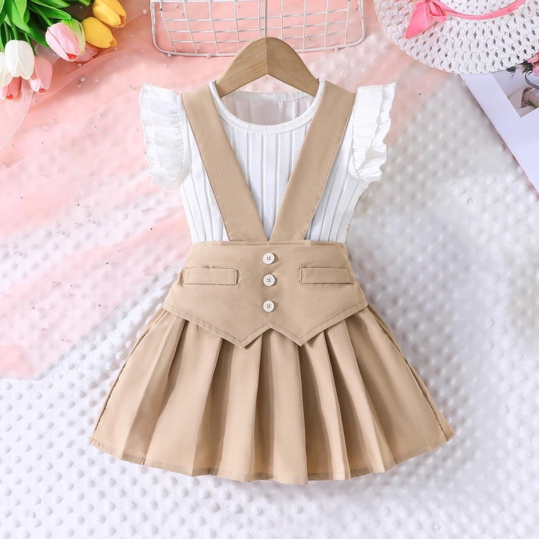 cute tops and dresses Dresses Sets for Girls Cute 2 Piece Ruffle Sleeveless Tops Overall Dress  Outfits 3-9 Years Toddlers Kids Solid Skirts Suits Set