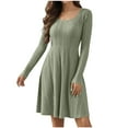 thumbnail image 1 of Dresses Summer Clothes Fashion Casual Solid Round Neck Long Sleeve Fold Dress Floral Vocation Beach Sundress, 1 of 6