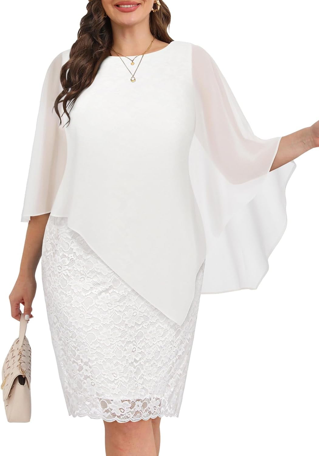 Dresses Wedding Guest - Mother Bride Semi Formal Lace Cape with Chiffon Overlay  Dresses - Walmart.com