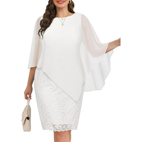 Dresses Wedding Guest - Mother Bride Semi Formal Lace Cape with Chiffon Overlay Dresses