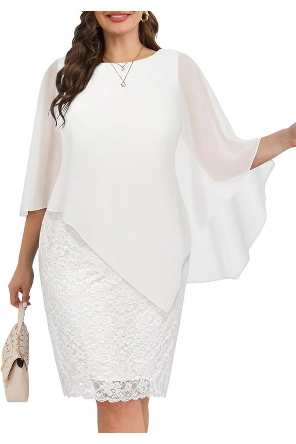 Dresses Wedding Guest - Mother Bride Semi Formal Lace Cape with Chiffon Overlay Dresses