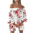 thumbnail image 1 of Dresses For Women 2024 Casual Summer Dresses For Women 2024 Beach Off Shoulder Tunic Casual Loose Fit Bell Sleeve Mini Floral Dress Women Dresses Casual Dresses For Wedding Guest Long Sleev, 1 of 9