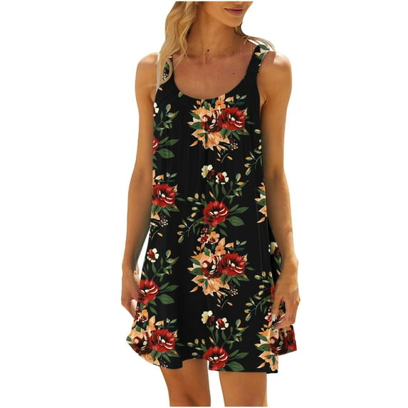 Dresses for Women 2024 Swing Dresses for Women Knee Length Summer Sleeveless Sundress Women's Sexy Vintage Round Neck Sleeveless Printing Party Dresses Loose Dress Y2k Maxi Dress Todays Deal