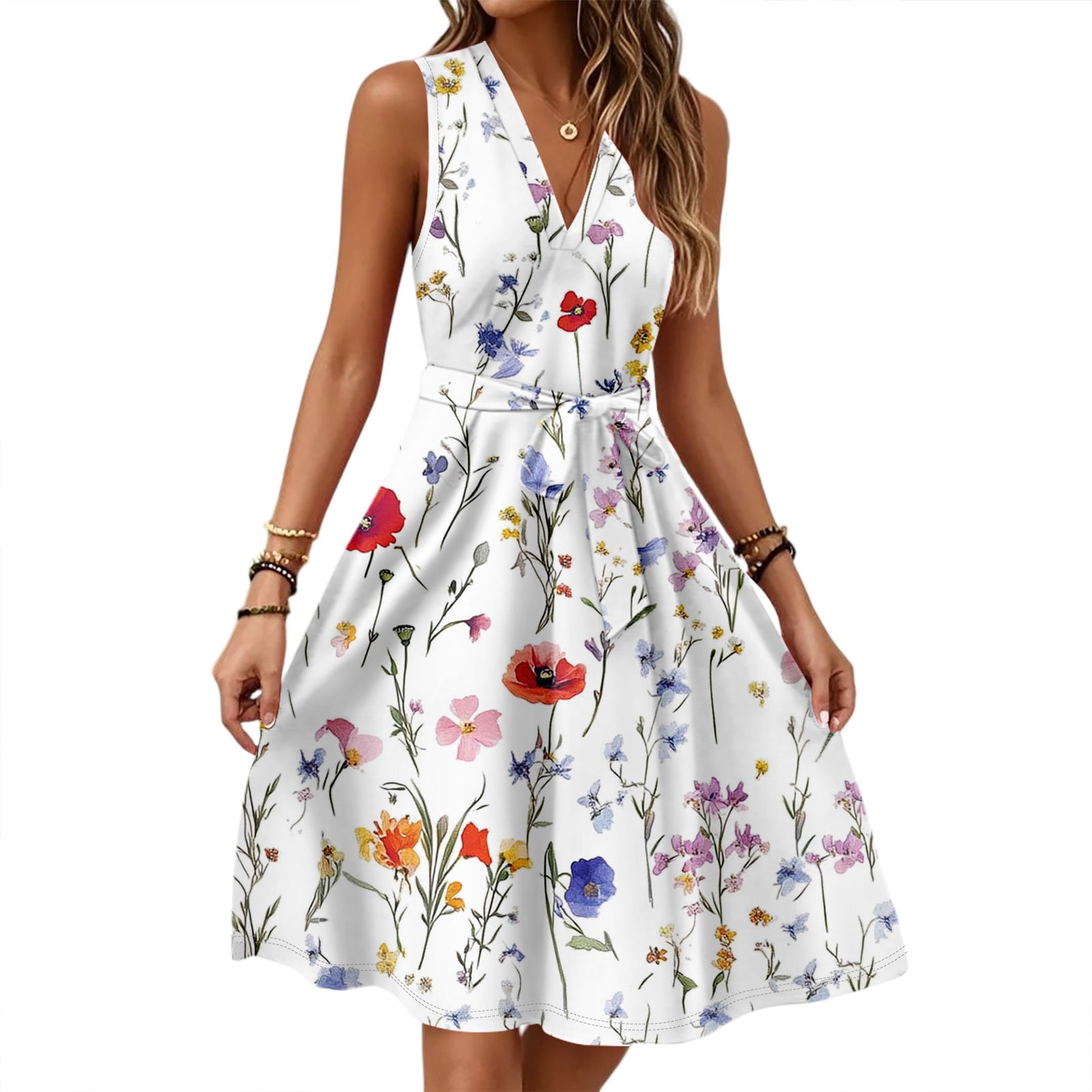 Floerns Women's V-Neck Maxi Dress - Boho Print Smocked Waist Summer Vacation Dress - View #6