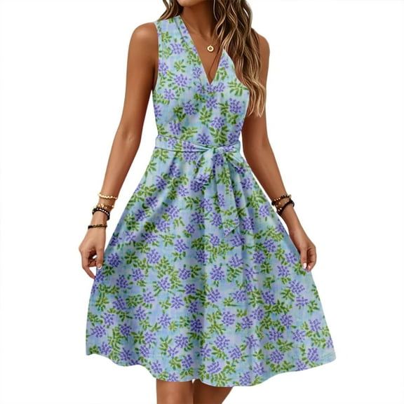 Dresses For Women 2025 Elegant Classy, Smocked Floral Casual V Neck Sleeveless Tunic Tank Dress Cocktail Beach Vacation Womens Long Sleeve Dresses Cotton Spring Dresses (S, Dark Gray) ZMTing