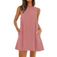 thumbnail image 1 of Dresses For Women 2025 Elegant Classy, Tank Dresse Sleeveless Casual Round Neck Backless Sundress With Pockects Linen Beach Vacation Mini Dress Formal Black Dress Cocktail (L, Pink) ZMTing, 1 of 5