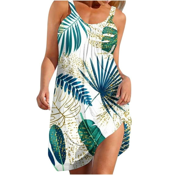 Dresses for Women 2025 Swing Dresses for Women Knee Length Summer Sleeveless Sundress Women's Sexy Vintage Round Neck Sleeveless Printing Party Dresses Loose Dress Y2k Maxi Dress Todays Deal
