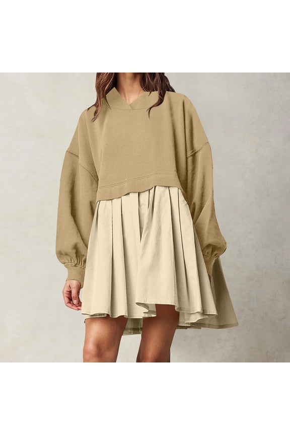 Dresses For Women Casual Ruched Knee Length Hoodie Dress Solid Patchwork Long Sleeve Dresses Fall Casual Dresses Tunic Women Teacher Dresses Petite Dresses for Women Casual Long Sleeve Beach Dress for