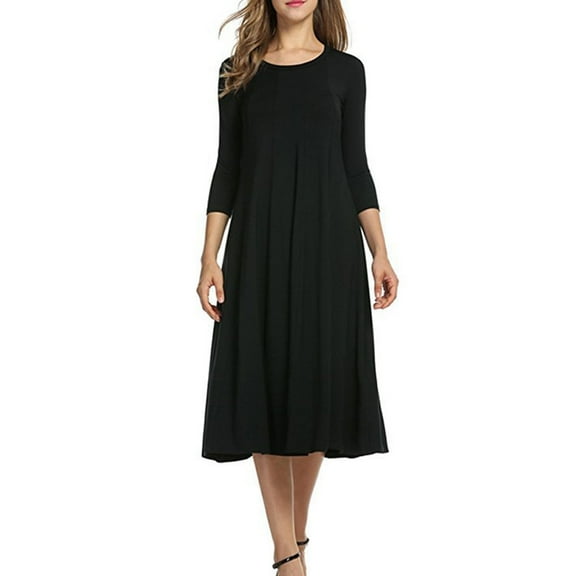 Summer Casual Dresses for Women 2025 DYTTDG Women's Fashion Cotton Solid Color Round Neck 3/4 Sleeve Dress Comfortable Casual Waist Hem A-Line Long Dresses