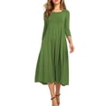 thumbnail image 1 of Summer Casual Dresses for Women Baeitkot Women's Fashion Cotton Solid Color Round Neck 3/4 Sleeve Dress Comfortable Casual Waist Hem A-Line Long Dresses, 1 of 5
