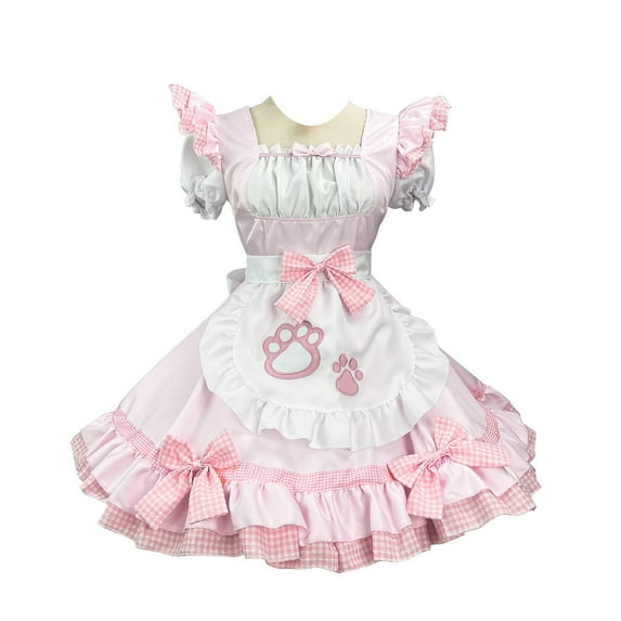 Dresses Women Ndbuld Women's Daily Cute Maid Dress Sweet Christmas War Robe Dress Set Pink L