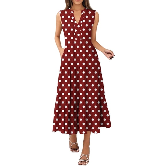 Akafmk Summer Dresses for Women Casual Dresses,Plaid Print V-Neck Mid-Length Dress Sleeveless Tank Midi Dresses Loose Fitting Flowy A Line Beach Sundress