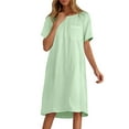 thumbnail image 1 of Dresses for Women Plus Size Akafmk Summer Dresses for Women Casual Dresses,Solid Color Round Neck Mid-Length Dress Short Sleeve Midi Dresses Cotton Linen Shirt Dresses, 1 of 5