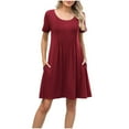 thumbnail image 1 of Akafmk Summer Dresses for Women Casual Dresses,Solid Color Round Neck Short Dress Short Sleeve Mini Dresses Loose A Line Beach Sundress, 1 of 5