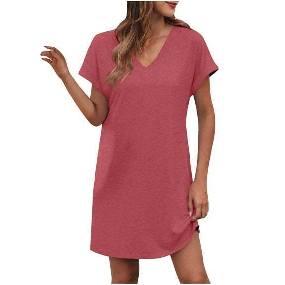 Akafmk Summer Dresses for Women Casual Dresses,Solid Color Round Neck Short Dress Short Sleeve Mini Dresses Loose T Shirt Dresses