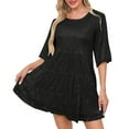 thumbnail image 1 of Akafmk Summer Dresses for Women Casual Dresses,Solid Color Round Neck Short Dress Short Sleeve Mini Dresses Sequin Wedding Guest Dresses, 1 of 5
