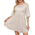 thumbnail image 1 of Akafmk Summer Dresses for Women Casual Dresses,Solid Color Round Neck Short Dress Short Sleeve Mini Dresses Sequin Wedding Guest Dresses, 1 of 5