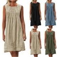 thumbnail image 1 of Dresses for Women Plus Size Akafmk Summer Dresses for Women Casual Dresses,Solid Color Round Neck Short Dress Sleeveless Tank Mini Dresses Cotton Linen A Line Beach Sundress, 1 of 5