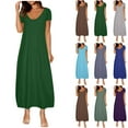 thumbnail image 1 of Akafmk Summer Dresses for Women Casual Dresses,Solid Color V-Neck Long Dress Short Sleeve Maxi Dresses Loose A Line Beach Sundress, 1 of 5