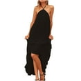thumbnail image 1 of Akafmk Summer Dresses for Women Casual Dresses,Solid Color V-Neck Long Dress Sleeveless Spaghetti Straps Maxi Dresses Ruffled Hem Boho Dress, 1 of 5