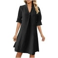 thumbnail image 1 of Akafmk Summer Dresses for Women Casual Dresses,Solid Color V-Neck Mid-Length Dress Short Sleeve Midi Dresses Loose Shirt Dresses, 1 of 5