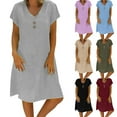 thumbnail image 1 of Akafmk Summer Dresses for Women Casual Dresses,Solid Color V-Neck Short Dress Short Sleeve Mini Dresses Cotton Linen A Line Beach Sundress, 1 of 5