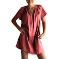 thumbnail image 1 of Dresses for Women Plus Size Akafmk Summer Dresses for Women Casual Dresses,Solid Color V-Neck Short Dress Short Sleeve Mini Dresses Loose A Line Beach Sundress, 1 of 5