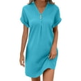 thumbnail image 1 of Akafmk Summer Dresses for Women Casual Dresses,Solid Color V-Neck Short Dress Short Sleeve Mini Dresses Loose Shirt Dresses, 1 of 5