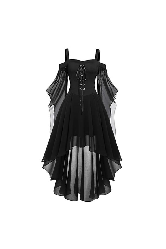 Dresses For Women Plus Size Fashion Gothic Style Vintage Midi Dress Croset Long Flare Sleeve Irregular Length Dress Short Sleeve Chiffon Dress Party Dress