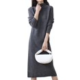 thumbnail image 1 of Dresses For Women Pure Wool Knitted Long Sleeve Half High Collar Dress Over Knee Length Women's Elegant Solid Color Versatile Autumn Winter New Arrival, 1 of 4
