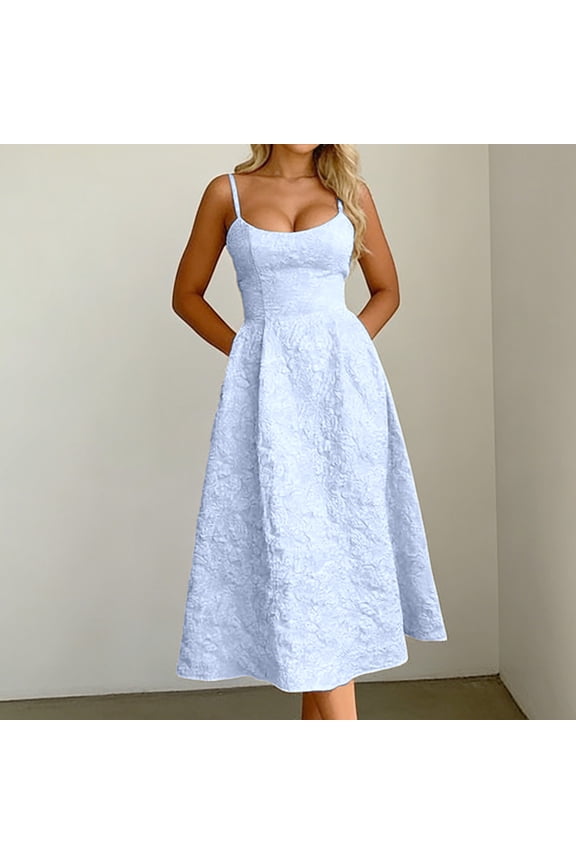 Dresses For Women Spring Dresses For Women 2026 Summer New Sensual V Neck Short Sleeve A Line Midi Dress Elegant Flowy Comfortable For Daily Outings And Weekend Wear Blue XL