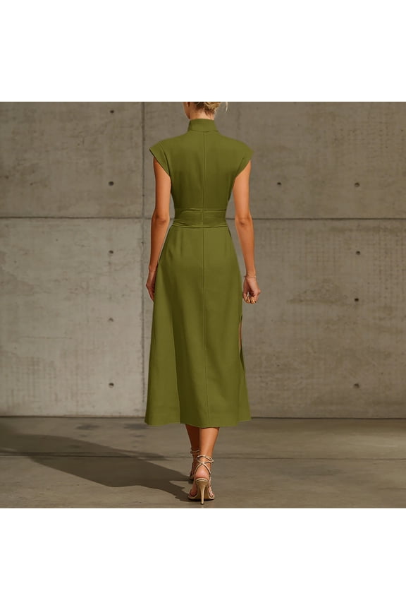 Dresses For Women Spring Dresses For Women Long Sleeve Mock Neck Midi Dress High Waist Relaxed Fit Stretchy Soft Comfortable Workwear Casual Daily Dress Green M