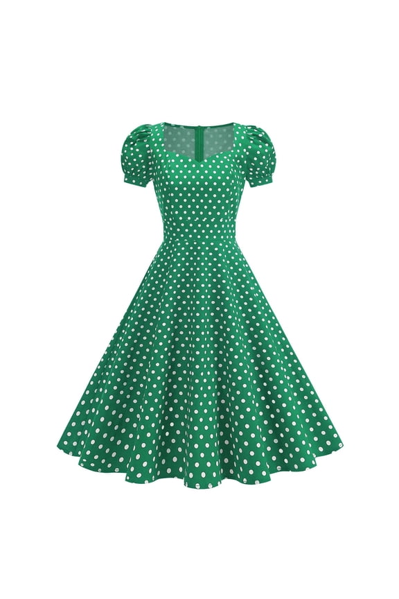 Dresses For Women Spring Dresses For Women Vintage Audrey Hepburn Style Polka Dot Dress Loose Neck A Line Full Skirt Elegant Classic For Casual Daily Wear Green S