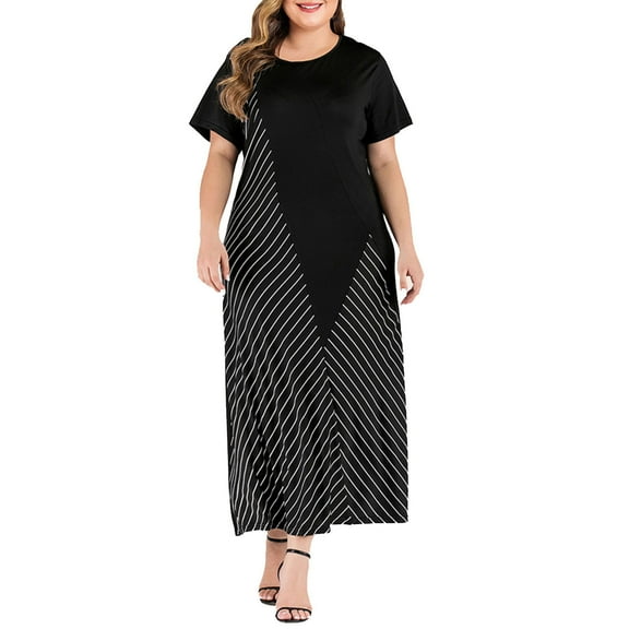 Dresses for Women Striped Large Size Long Dress Oversize A-Line Loose Long Dress Spring Summer Round Neck Short Sleeves Women's Dresses Women's Clothing
