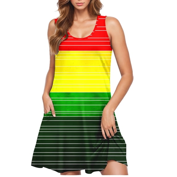 Dresses Women Summer Beach Dresses for Women Women's Casual Gradient Sleeveless Crewneck Print Dress H Multicolor L