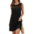 thumbnail image 1 of Dresses for Women Summer Cotton Like Crewneck Sleeveless T Shirt Sundress Womens Casual Solid Round Neck Lightweight Comfy Beach Vacation Cut Out Mini Tank Dress, 1 of 7