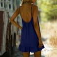 thumbnail image 1 of Dresses for Women Summer Cotton Linen V Neck Ruffled Hem Cami Mini Dress Linen Spaghetti Strap Breathable Beach Vacation Sundress, 1 of 8
